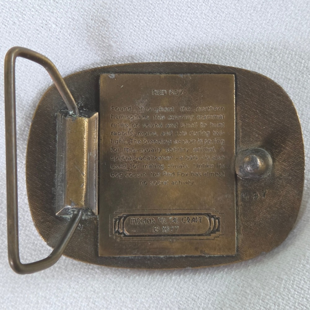 Indiana Metal Craft Belt Buckle Bronze Vintage 1977 Red Fox Wildlife M97 - Picture 2 of 7